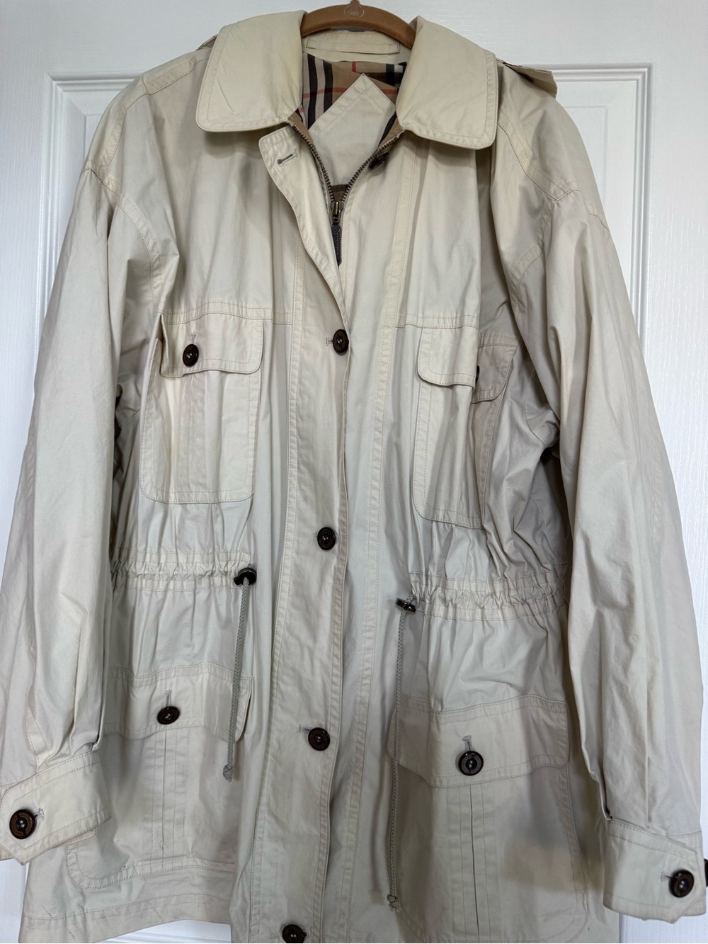 Burberry Light Tan Coat with Signature Check Lining with Removable Hood - Picture 2 of 12